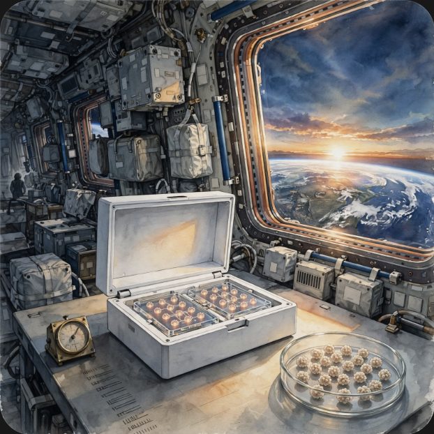16 beating hearts squeezed into a shoebox lab in orbit